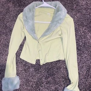 green fur collared button up, size small